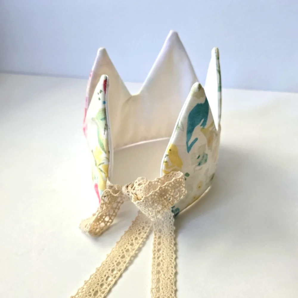 NEW Handmade Cotton Floral Print Fabric Baby Girl Birthday Crown